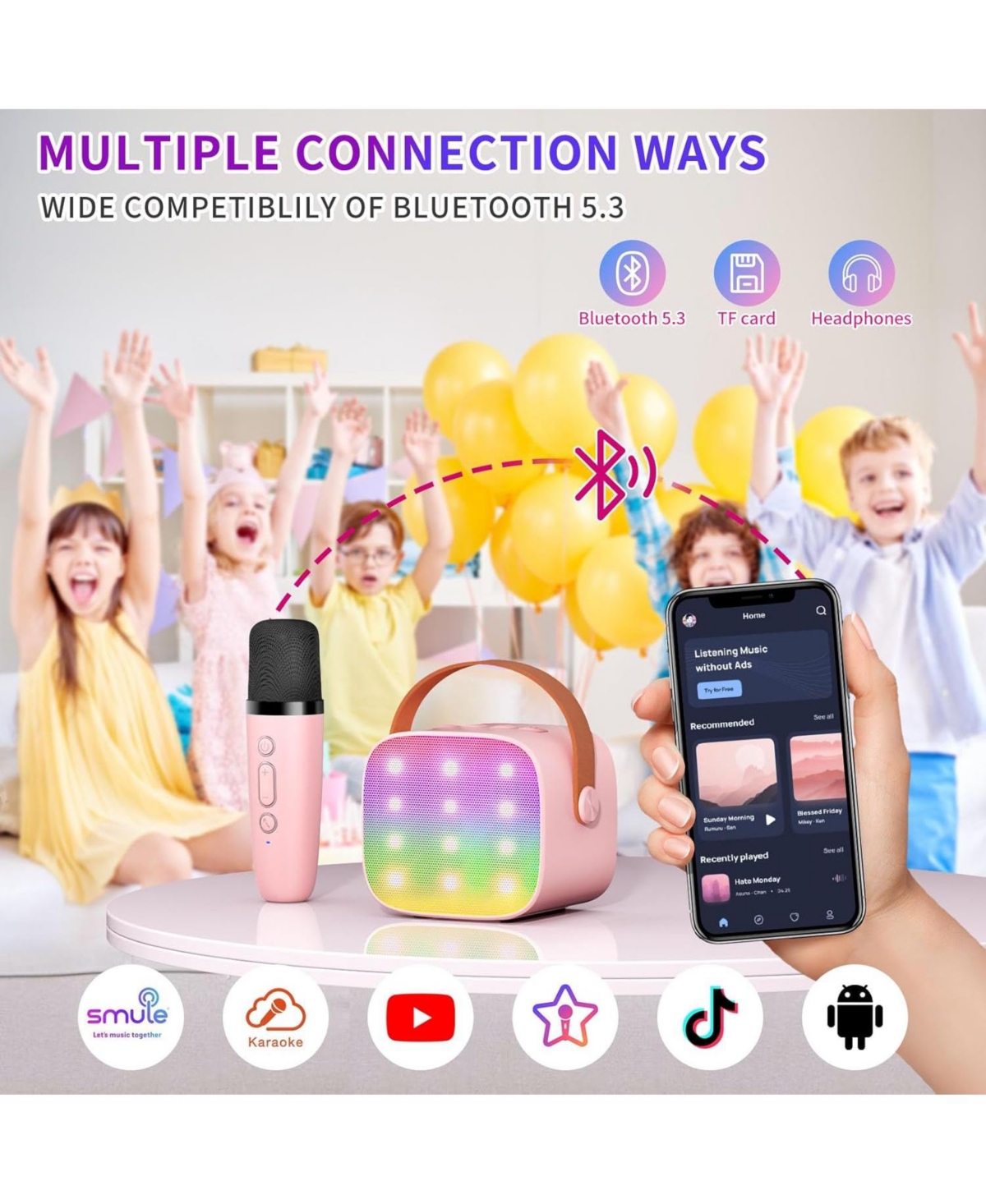 ZealSound Mini Karaoke Machine Portable Bluetooth Speaker with 2 Wireless Mics Led Lights Christmas Birthday Party Gifts for Kids Adults