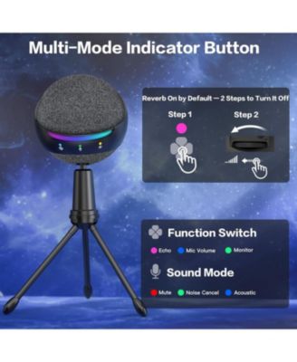 RGB USB Microphone for iPhone PC Gaming Noise Cancellation Touch Mute Echo Volume Gain Monitor for Podcast Zoom YouTube Streaming