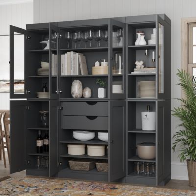 100% Solid Wood Pantry Cabinet, Shaker Doors, 2 Drawers, Adjustable Shelves, 65" Wide, 71.5" Tall