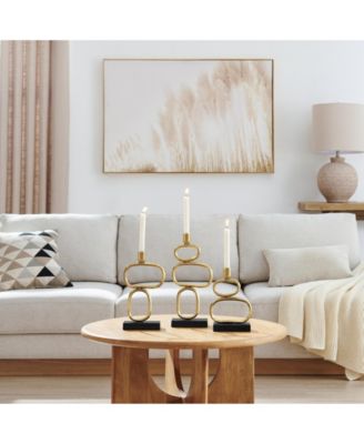 Eduardo Gold and Black Candlestick Candle Holders - Set of 3