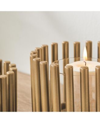 Pela Pillar Ring Warm Gold Midcentury Modern Votive Hurricane Candle Holders - Set of 2