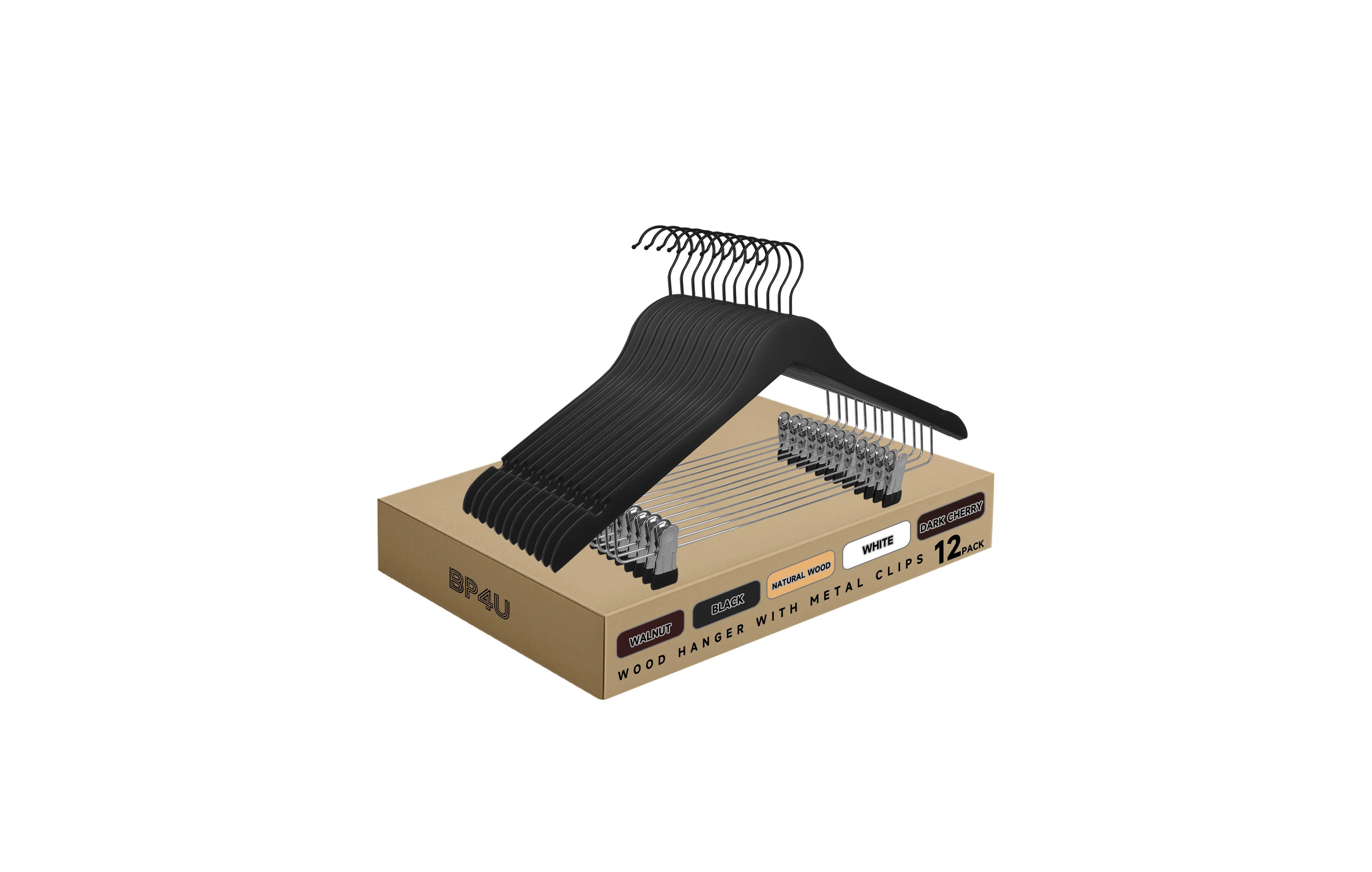 BP4U Premium Wooden Clothes Hangers with Swivel Hook – Solid Wood Skirt/Pant Clips for Suits and Coats