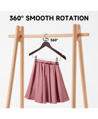 Premium Wooden Clothes Hangers with Swivel Hook – Solid Wood Skirt/Pant Hangers with Clips for Suits and Coats