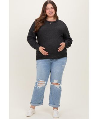 Plus Size Light Blue Ripped Knee Rolled Cuff Straight Leg Jeans