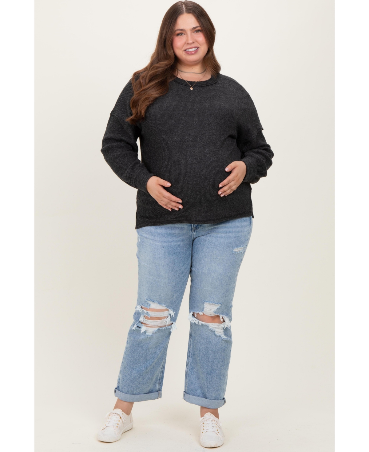 Pinkblush Plus Size Light Blue Ripped Knee Rolled Cuff Straight Leg Jeans