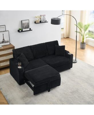 80" Pull-Out Corduroy Sleeper Sofa Bed with Cup Holders & Pillows for Living Room or Apartment