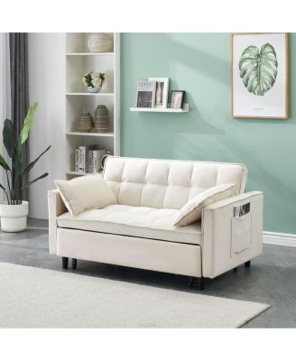 55 Inch Pull Out Sleeper Loveseat Sofa Bed, Convertible Velvet Couch with Pillows and Side Storage Pockets