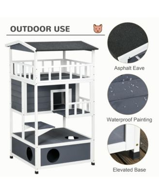 Gray Outdoor Wooden Feral Cat Shelter with Roof