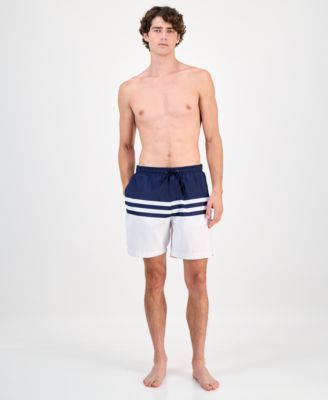Men's Quick-Dry Performance Colorblocked Stripe 7" Swim Trunks, Created for Macy's 