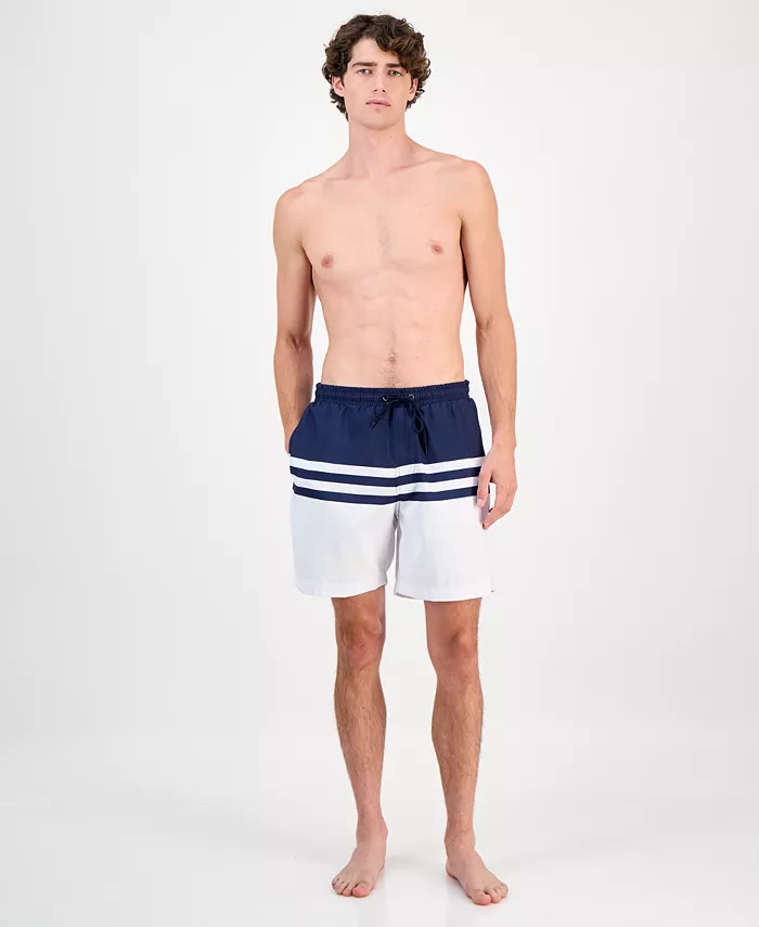 Men's Quick-Dry Performance Colorblocked Stripe 7" Swim Trunks - thumbnail 2
