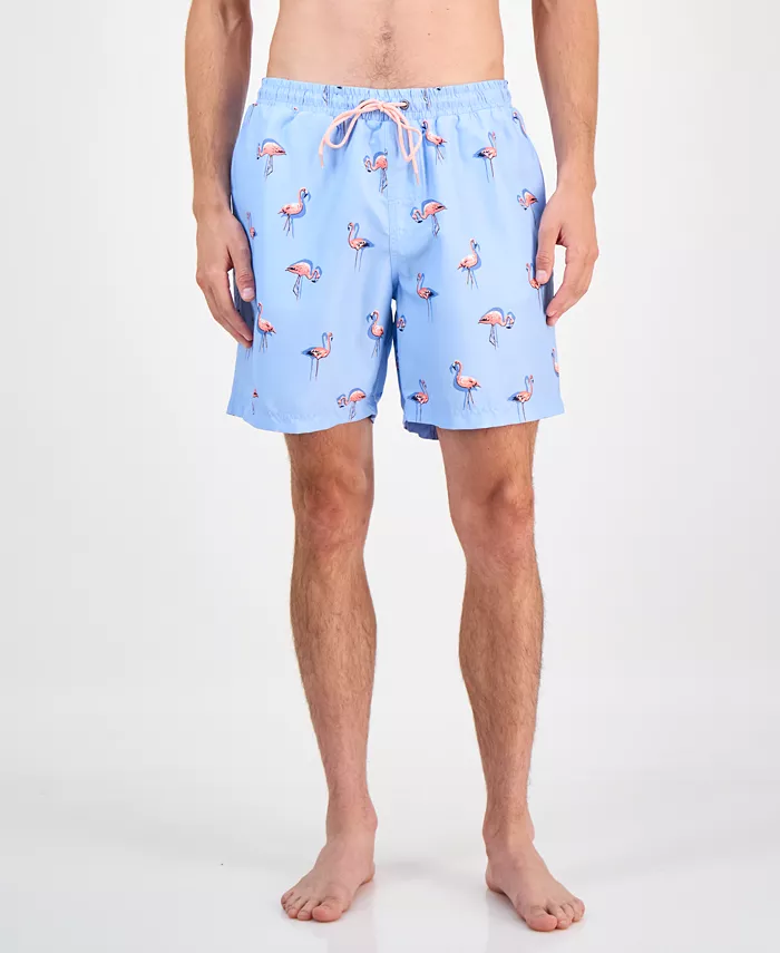 Men's Quick-Dry Performance Flamingo-Print 7" Swim Trunks