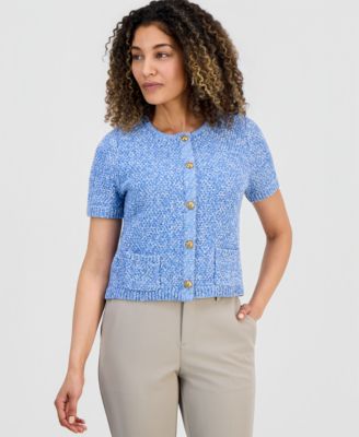 Petite Marled Short-Sleeve Cardigan