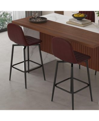 Set of 2 Modern PU Leather Bar Stools with Swivel Base