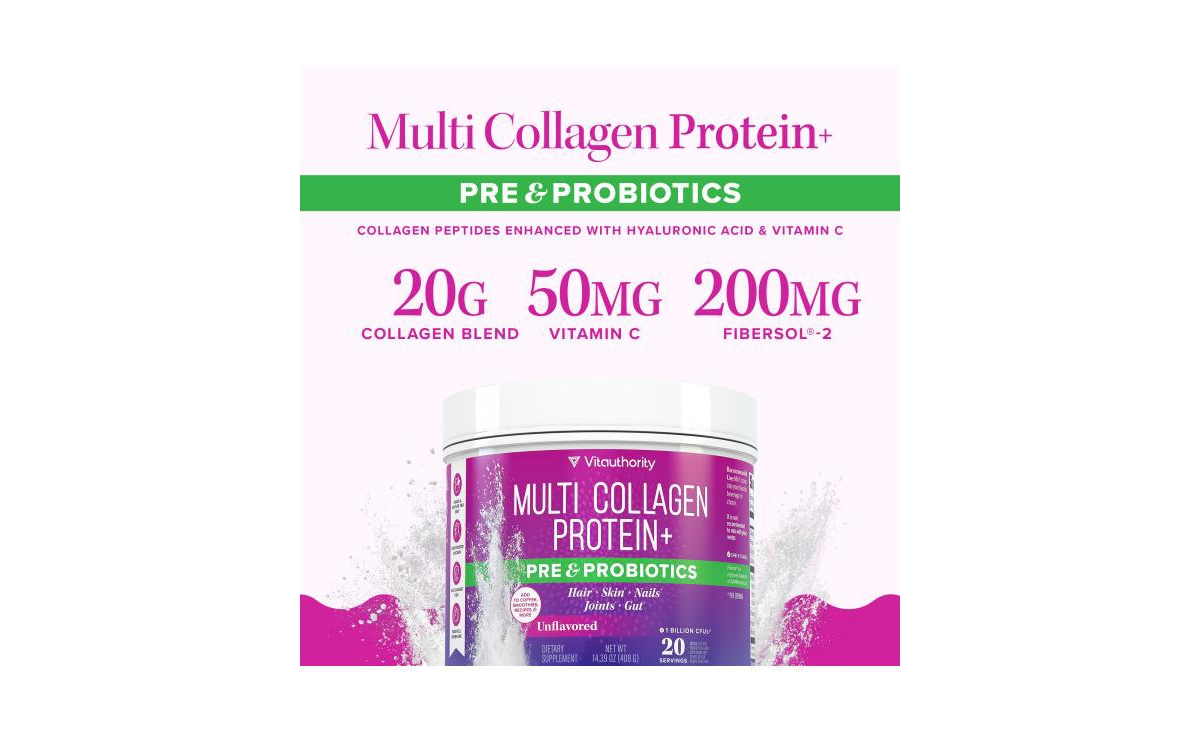 Vitauthority Multi Collagen Protein + Prebiotic Probiotic Powder