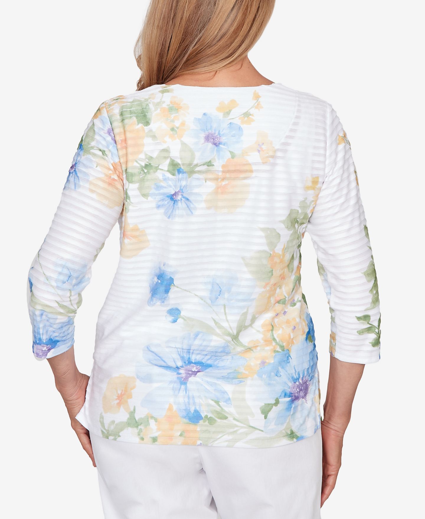 Женский топ Alfred Dunner Petite Classic Placed Floral Stripe, цвет: Разноцветный жёлтый — фото 5