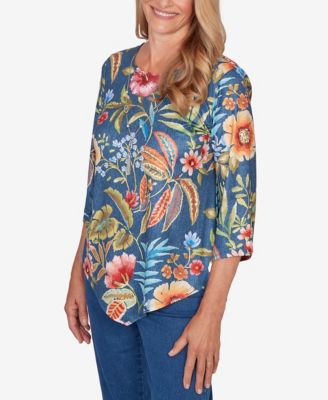Petite Classic Floral Print Pointed Hem Top with Necklace