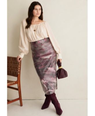 Women's Plus Size Boat Neck Balloon-Sleeve Blouse