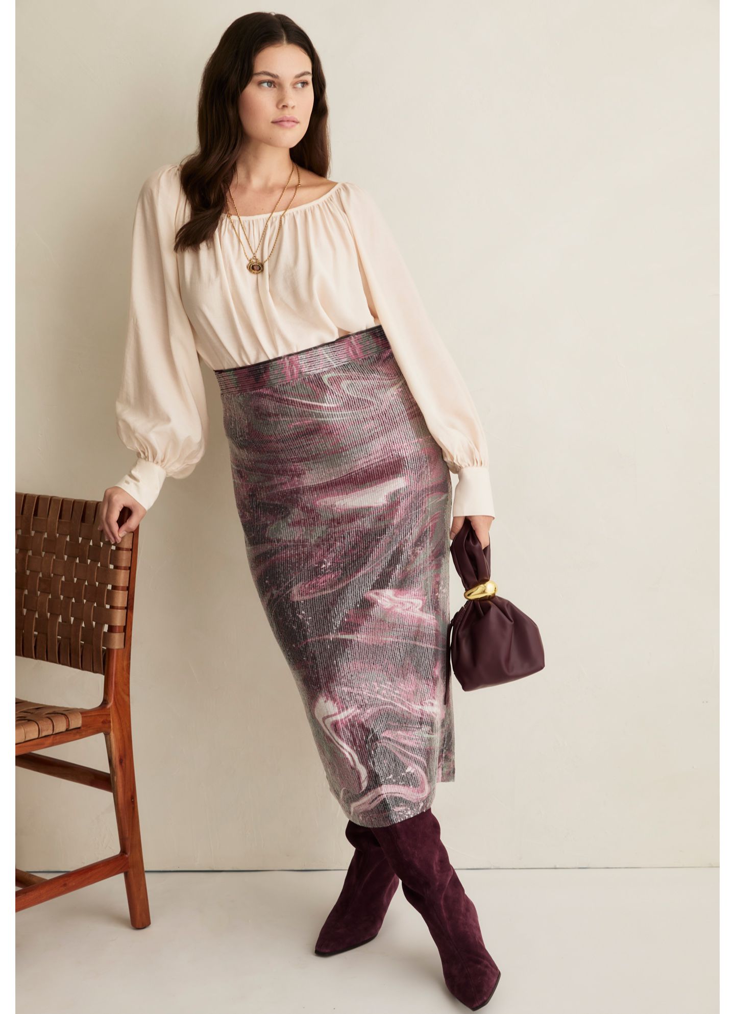Женская блузка June & Vie Boat Neck Balloon-Sleeve, цвет: Тёплый кремовый — фото 3