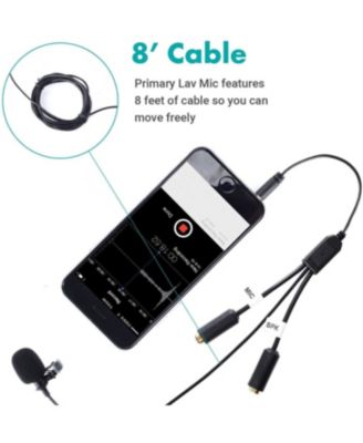Executive Lavalier Clip-on Interview Microphone with Secondary Mic & Headphone Monitoring Input for Smartphones/Tablets
