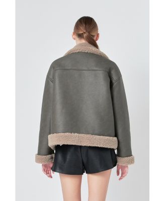 Women's Faux Leather Jacket with Sherpa Lining