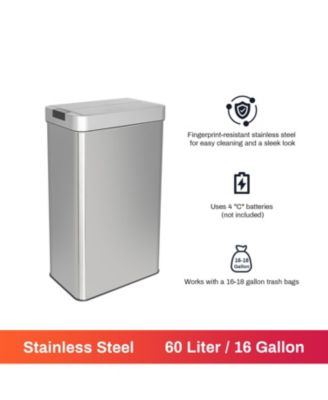 16 Gallon Stainless Steel Slim Motion Sensor with Butterfly Lid Trash Can