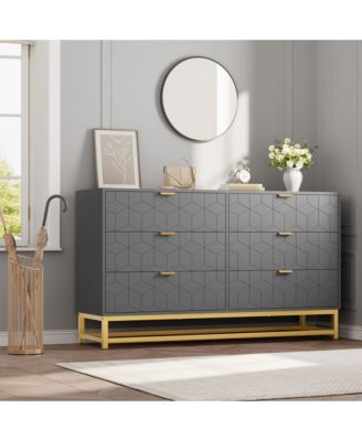 Dresser for Bedroom, 53.5" Large Dresser Organizer, 6 Drawer with Golden Metal Handle and Legs