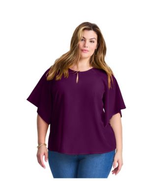 Women's Flutter Sleeve Keyhole Blouse