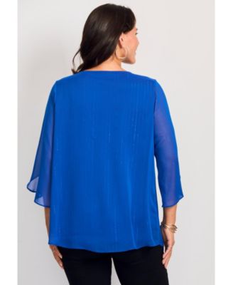 Women's Lurex Stripe Tulip Sleeve Blouse