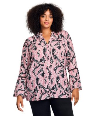 Women's Plus Size Button Front Poet Blouse