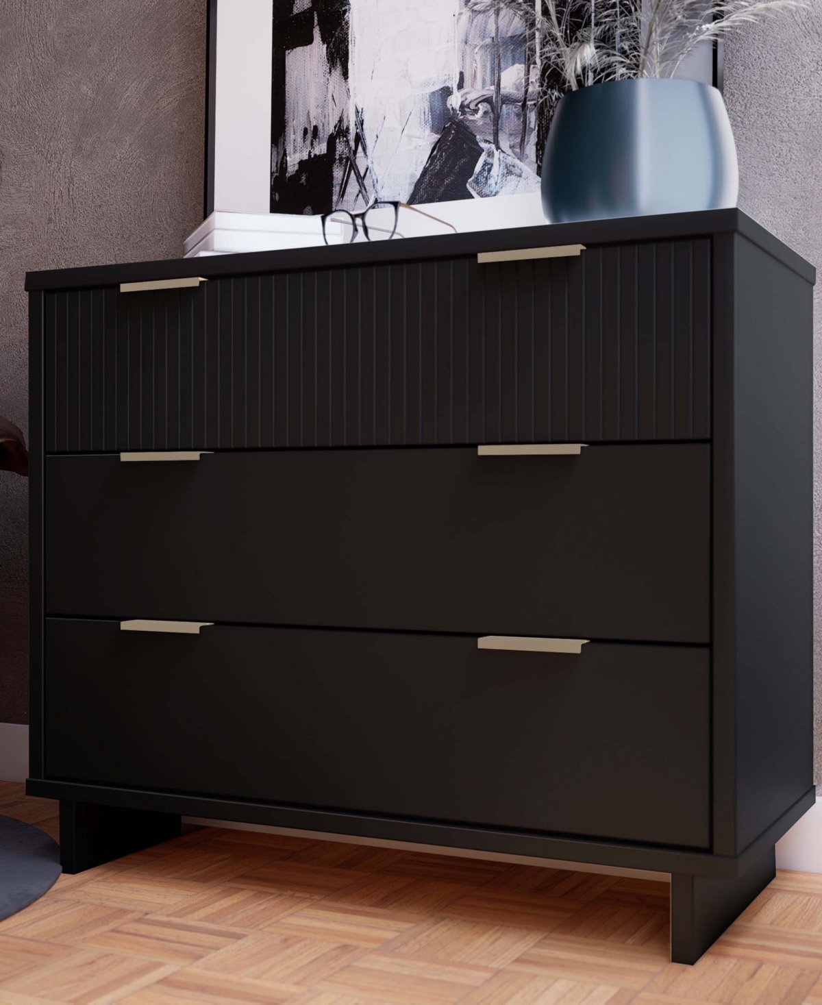 Manhattan Comfort Granville 38" Solid Wood 3-Drawer Dresser