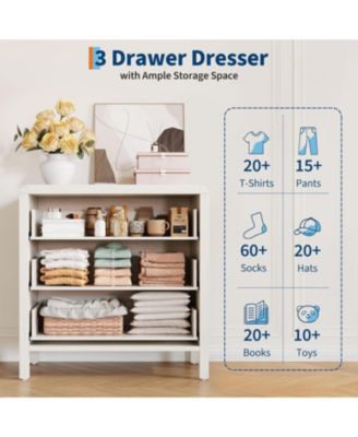 3-Drawer Modern Bedroom Dresser Chest Closet Storage Cabinet Organizer for Bedroom, Living Room, Hallway, Office, White