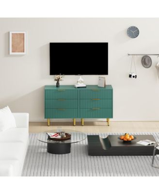 Modern Fluted Drawer Dresser Wood Chest of Drawers with Metal Handles and Legs, Storage Organizer Cabinet