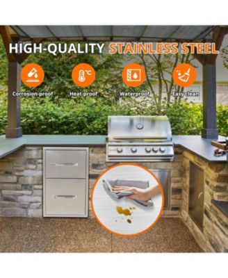 Outdoor Kitchen Drawers, Stainless Steel with Paper Towel Holder, Smooth Glide, Durable BBQ Storage