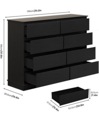 Black 8-Drawer Dresser, Deep Drawers, Large Double Chest for Closet, Wide Top, Living Room, Hallway, Kids Room