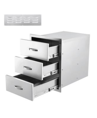 20W x 23D x 27H Inch Outdoor Kitchen Drawers, Flush Mount Triple BBQ Storage Drawers, Stainless Steel