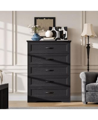 5-Drawer Modern Dresser with Wide Metal Handle, Closet Organizer Storage Chest, Clothes Cabinet for Bedroom, Living Room, White