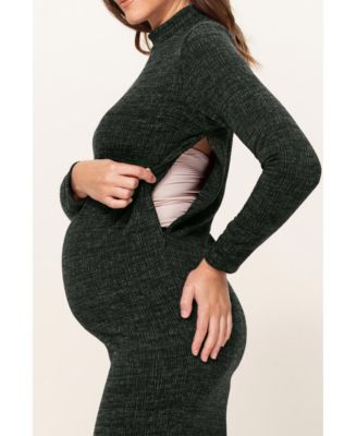 Maternity Mock Neck Long Sleeve Side Slit Sweater Dress