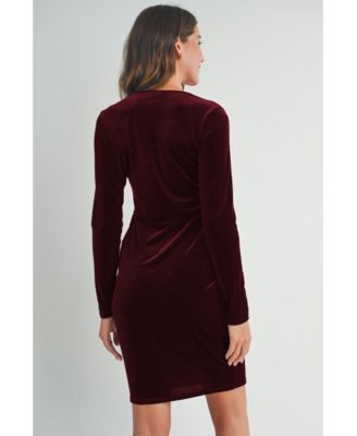 Maternity Long Sleeve Velvet V Neck Wrap Dress