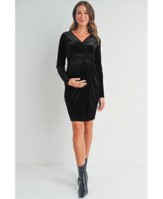 Maternity Long Sleeve Velvet V Neck Wrap Dress