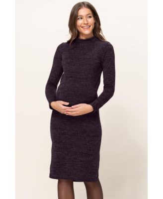 Maternity Mock Neck Long Sleeve Side Slit Sweater Dress