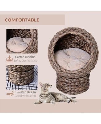 Handwoven Egg-shaped Elevated Gray Cat Bed with Cushion 23.5in H