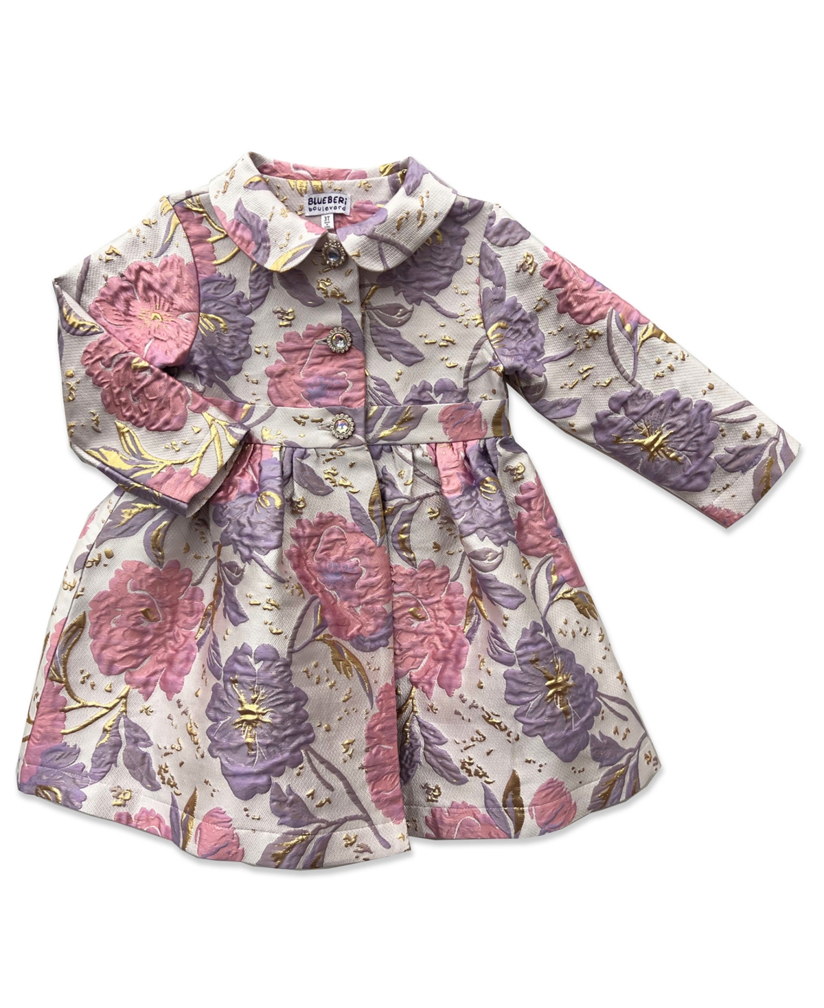 Blueberi Boulevard Baby Girls' Printed Brocade Coat and Dress, 2-Piece Set