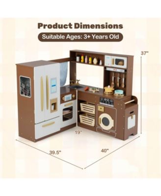 Corner Play Kitchen with Lights & Sounds Wooden Toy Kitchen Set Storage.