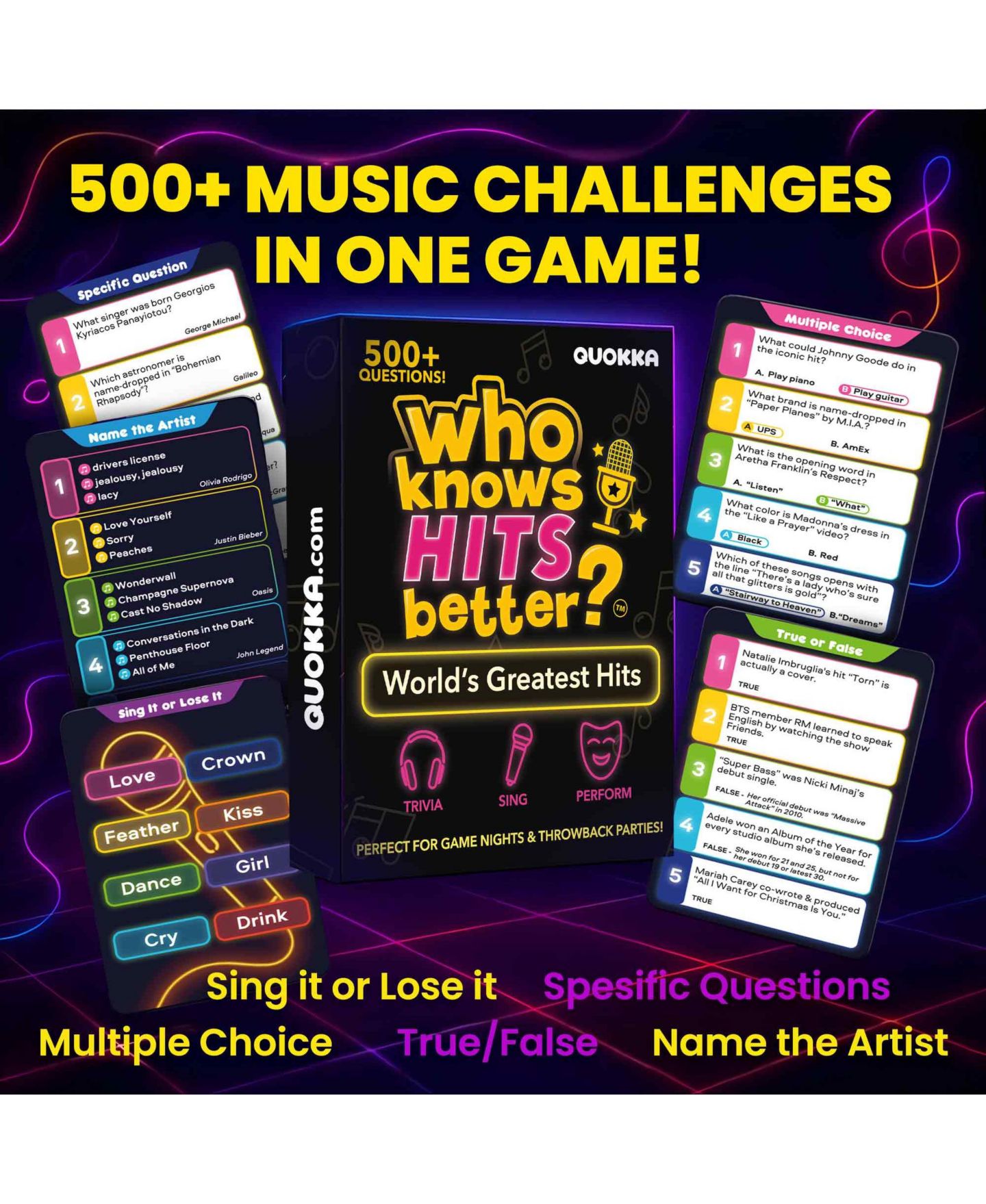 Детская карточная игра Quokka Who Knows Lyrics Better 90s R&B Music Trivia Card Game, 110 Questions, от 14 лет, цвет: Greatest Hits — фото 2