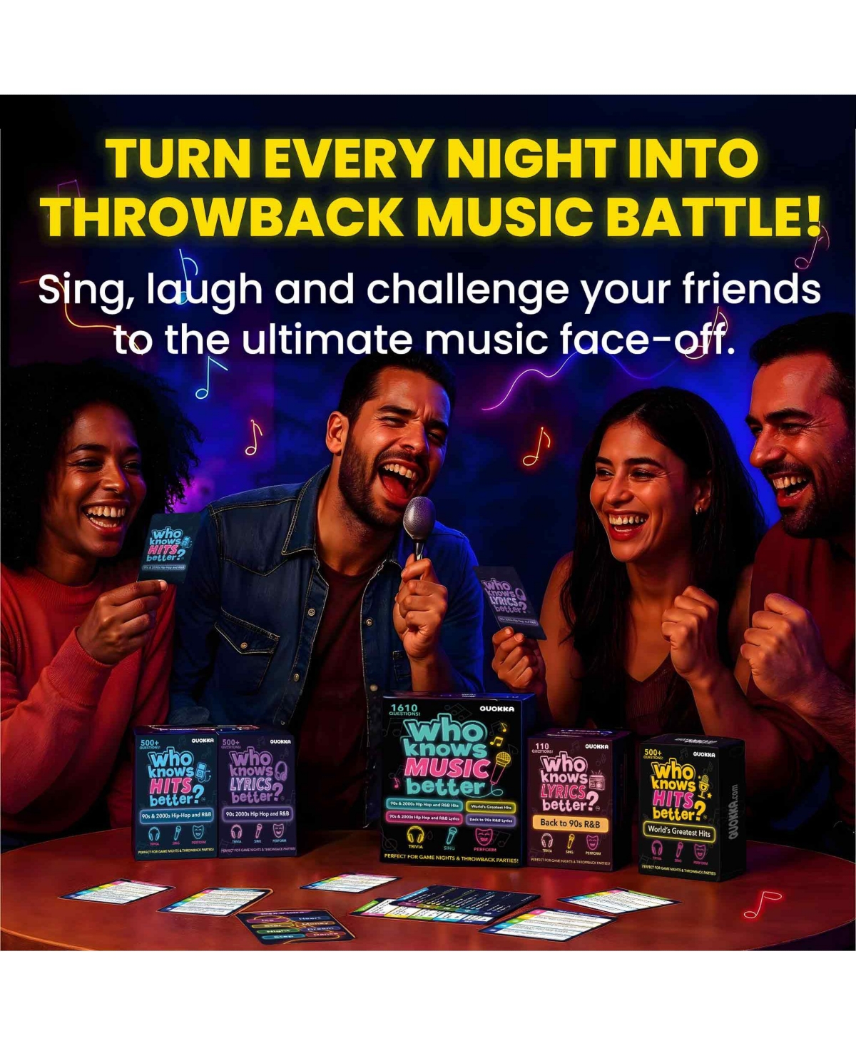 Quokka Who Knows Music Better? 1610 Music Trivia Questions – Ultimate 4-Pack Party Game Box