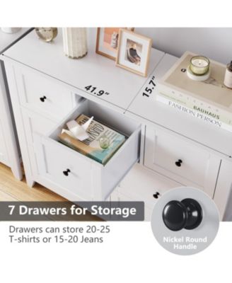 7-Drawer Modern White Dresser, Wood Storage Cabinet Organizer TV Stand for 48" TV, Bedroom, Living Room, Entryway