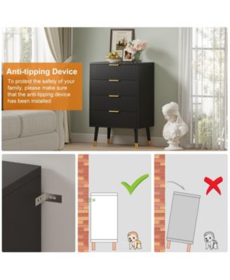 4-Drawer Black Wood Dresser, Storage Chest Cabinet Organizer for Bedroom, Living Room, Hallway