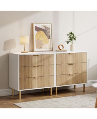 3-Drawer Modern Dresser, 30" Tall, Fluted Chest with Gold Handles, Anti-Tip Device, Bedroom, Living Room, Kids Room