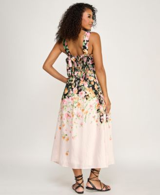 Juniors' Floral Sweetheart Neck Midi Dress