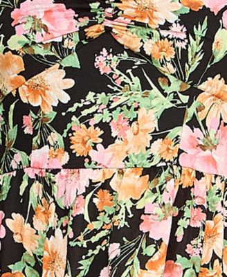 Juniors' Floral Sweetheart Neck Midi Dress